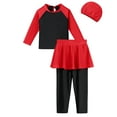 thumbnail image 1 of IBTOM CASTLE Kids Girls Muslim Swimsuit 3-Piece Top Pants Cap Full Cover Hijab Burkini Bathing Suit Islamic Arabic Modest Swimwear Sunsuit Beachwear 2-3 Years Black + Red, 1 of 8