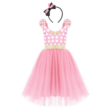 IBTOM CASTLE Girls' Polka Dots Princess Party Cosplay Pageant Fancy Costume Tutu Birthday Dress up with Ears Headband 2-3 Years Pink - Long Dress