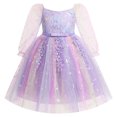 thumbnail image 1 of IBTOM CASTLE Girls Princess Long Sleeve Rainbow Party Tulle Dress 3D Flower Ruffle Mesh Dress Pageant Birthday Smocked Back Wedding Flower Girl Dress Rainbow Purple, 1 of 7