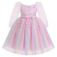 thumbnail image 1 of IBTOM CASTLE Girls Princess Long Sleeve Rainbow Party Tulle Dress 3D Flower Ruffle Mesh Dress Pageant Birthday Smocked Back Wedding Flower Girl Dress 3-4T Pink, 1 of 7