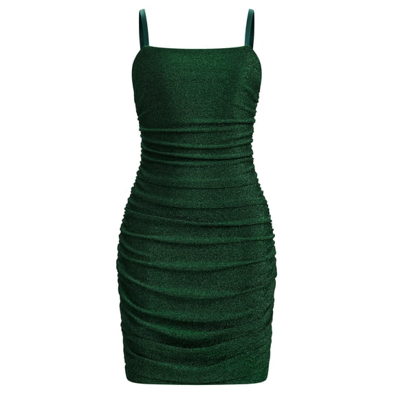 IBTOM CASTLE Girls Ruched Bodycon Teens Party Dress Mesh Sleeveless Pencil Short Dress Tight Dresses for Teens Holiday Green