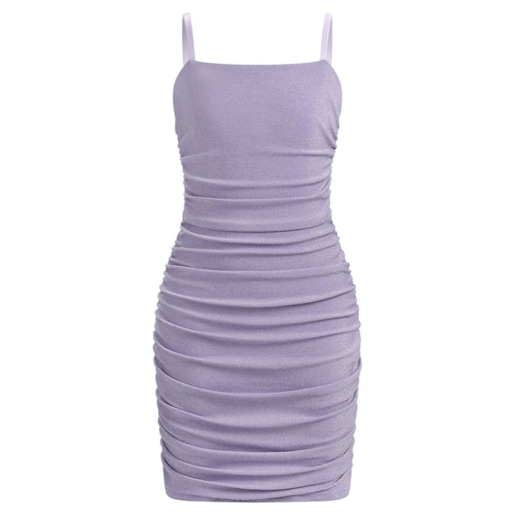 IBTOM CASTLE Girls Ruched Bodycon Teens Party Dress Mesh Sleeveless Pencil Short Dress Tight Dresses for Teens Holiday Purple