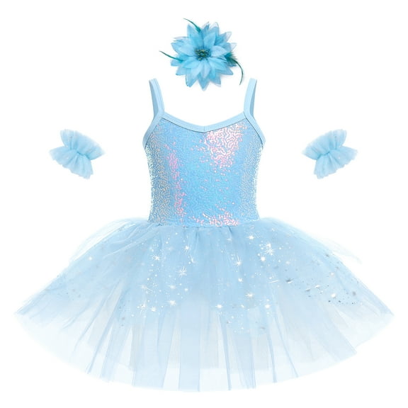 IBTOM CASTLE Girls Sequin Ballet Dance Dress Tutu Skirt Leotard Ballerina Fairy Princess Fancy Dress up Dancewear 7-8 Years Blue