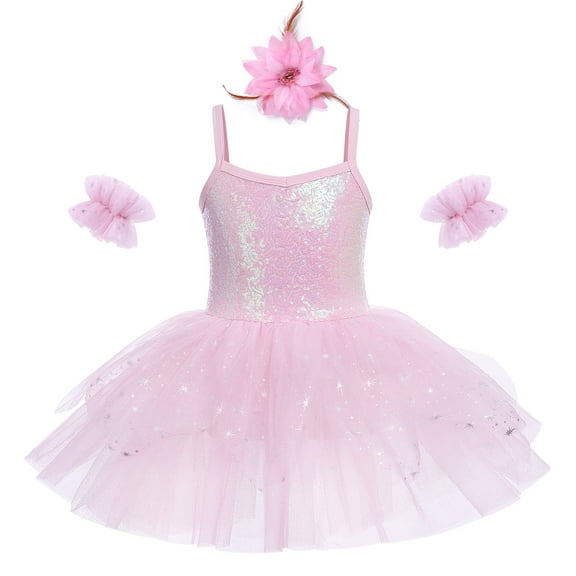 IBTOM CASTLE Girls Sequin Ballet Dance Dress Tutu Skirt Leotard Ballerina Fairy Princess Fancy Dress up Dancewear 9-10 Years Pink
