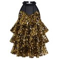 thumbnail image 1 of IBTOM CASTLE Girls Sequin Dance Outfit Sparkly Latin Hip Hop Jazz Dance Outfit Halter Mesh Ruffle Dress Top and Shorts Dancewear Golden, 1 of 7