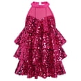 thumbnail image 1 of IBTOM CASTLE Girls Sequin Dance Outfit Sparkly Latin Hip Hop Jazz Dance Outfit Halter Mesh Ruffle Dress Top and Shorts Dancewear Hot Pink, 1 of 7