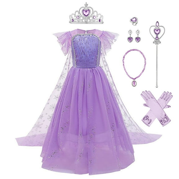 IBTOM CASTLE Girls Snow Queen Princess Fancy Dress Up Sequin Tulle Long Dress with Accessories for Kids Halloween Birthday Party Christmas Carnival Cosplay Outfits