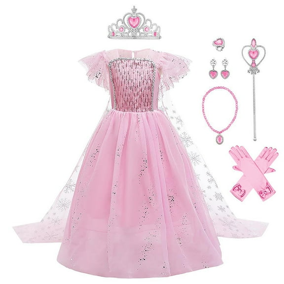 IBTOM CASTLE Girls Snow Queen Princess Fancy Dress Up Sequin Tulle Long Dress with Accessories for Kids Halloween Birthday Party Christmas Carnival Cosplay Outfits