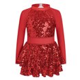 thumbnail image 1 of IBTOM CASTLE Girls Sparkle Sequins Dance Outfit Kids Latin Hip Hop Jazz Dancewear Mesh Long Sleeve Glitter Dress with Shorts Set 红色, 1 of 7