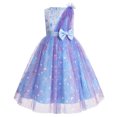 thumbnail image 1 of IBTOM CASTLE Girls Sparkly Flower Pageant Tulle Dress Sequin Floral Applique Fairy Tea Length Gown for Birthday Wedding Graduation Daddy Daughter Dance Blue, 1 of 7