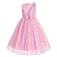thumbnail image 1 of IBTOM CASTLE Girls Sparkly Flower Pageant Tulle Dress Sequin Floral Applique Fairy Tea Length Gown for Birthday Wedding Graduation Daddy Daughter Dance Pink, 1 of 7