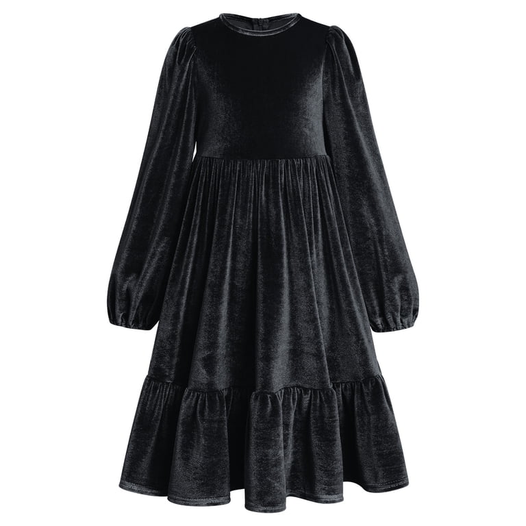 girls black velvet dress Toddler 2t 2 Black Flower Girl Dress Girls' Special Occasion Dresses Vestidos para nias Elegantes Negro Fiesta Christmas Concert Party semi Formal Little Fancy Funeral: Clothing, Shoes & Long sleeves Elegant black velvet dress with