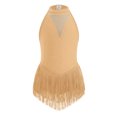 thumbnail image 1 of IBTOM CASTLE Halter Tassel Latin Dance Dress for Girls Sparkly Rhinestone Fringe Bodysuit Kids Ballroom Dancing Leotards Salsa Jazz Outfit Gold, 1 of 7