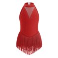 thumbnail image 1 of IBTOM CASTLE Halter Tassel Latin Dance Dress for Girls Sparkly Rhinestone Fringe Bodysuit Kids Ballroom Dancing Leotards Salsa Jazz Outfit Red, 1 of 7