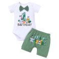 thumbnail image 1 of IBTOM CASTLE Infant Baby Boys Jungle Woodland Sea Animals 1st Birthday Outfit Bowtie Romper + Short Pants Cake Smash Photo Shoot Clothes Set 12-18 Months Teal Blue Boxer, 1 of 7
