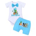 thumbnail image 1 of IBTOM CASTLE Infant Baby Boys Jungle Woodland Sea Animals 1st Birthday Outfit Bowtie Romper + Short Pants Cake Smash Photo Shoot Clothes Set 12-18 Months Blue Boxer, 1 of 7