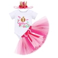 thumbnail image 1 of IBTOM CASTLE Infant Baby Girl One Year Old Birthday Outfit Floral Lace Party Cake Smash Romper + Tutu Skirt + Crown Clothes Set for Photo Shoot 1 Year Hot Pink - Crown 1st Birthday, 1 of 8