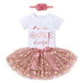 thumbnail image 1 of IBTOM CASTLE Infant Baby Girls 1st Birthday Outfits Short Sleeve Romper + Tutu Skirt + Headband 3PCS Set for Cake Smash Photoshoot 1 Year Dusty Pink & Daisy, 1 of 8