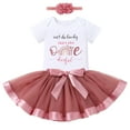 thumbnail image 1 of IBTOM CASTLE Infant Baby Girls 1st Birthday Outfits Short Sleeve Romper + Tutu Skirt + Headband 3PCS Set for Cake Smash Photoshoot 1 Year Dusty Pink & Onederful, 1 of 8