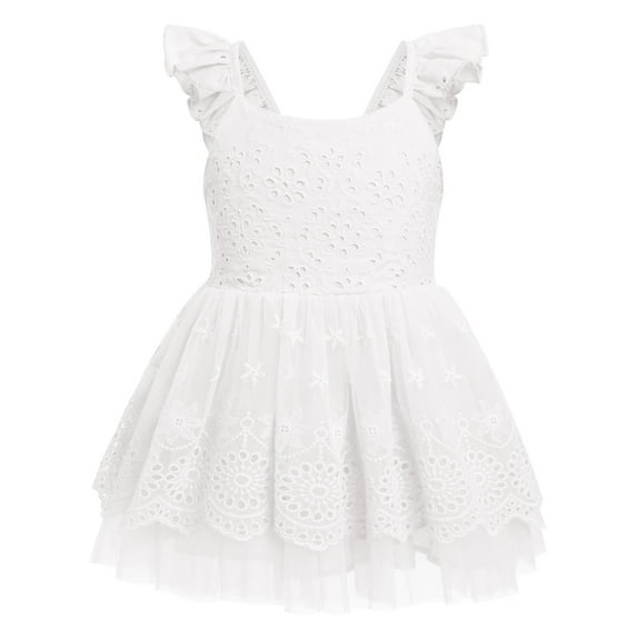 IBTOM CASTLE Infant Baby Girls Boho Lace Tutu Dress Flutter Sleeve Smocked Casual Birthday Party Summer Holiday Photo Shoot Sundress 18-24 Months White