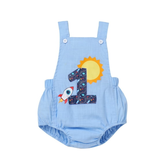 IBTOM CASTLE Infant Toddler Baby Boys Boho 1st Birthday Outfit Backless Overalls Romper for Cake Smash Photo Shoot 12-18 Months Blue