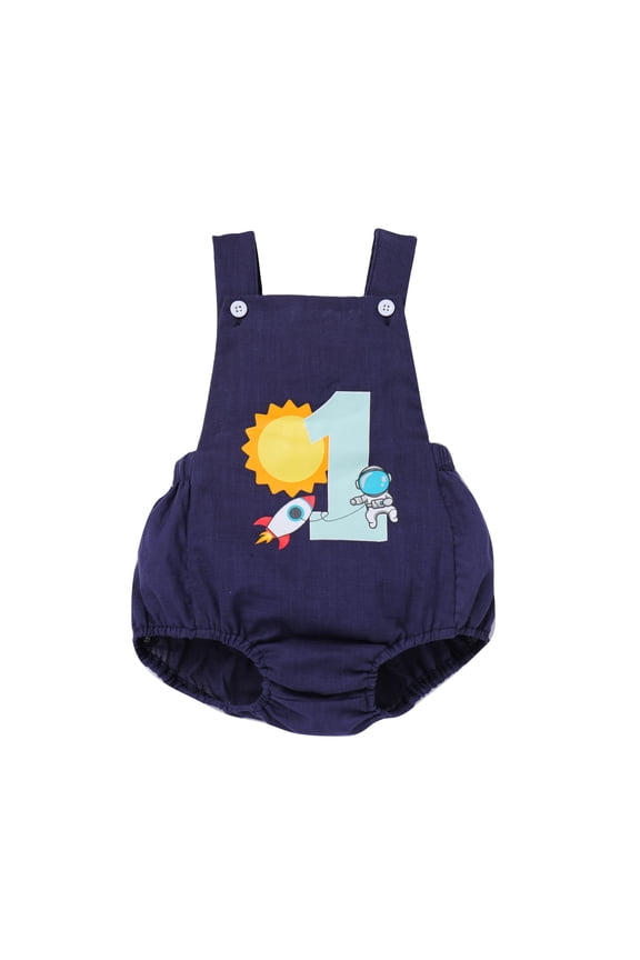 Infant Toddler Baby Boys Boho 1st Birthday Outfit Backless Overalls Romper for Cake Smash Photo Shoot 12-18 Months Navy Blue