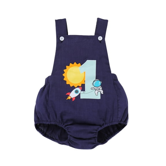 IBTOM CASTLE Infant Toddler Baby Boys Boho 1st Birthday Outfit Backless Overalls Romper for Cake Smash Photo Shoot 6-12 Months Navy Blue