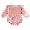 thumbnail image 1 of IBTOM CASTLE Infant Baby Girls Velvet Romper First Birthday Outfit Ruffles Long Sleeve Bodysuit Jumpsuit Christmas Fall Winter Clothes for Photo Shoot 12-18 Months Pink + Gold Pumpkin, 1 of 8