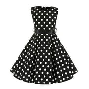 IBTOM CASTLE Kids Girls 50s Vintage Polka Dot Casual Dress Swing Rockabilly Prom Party Dresses Audrey Wedding Formal Cocktail Evening Gown 4-5 Years Black