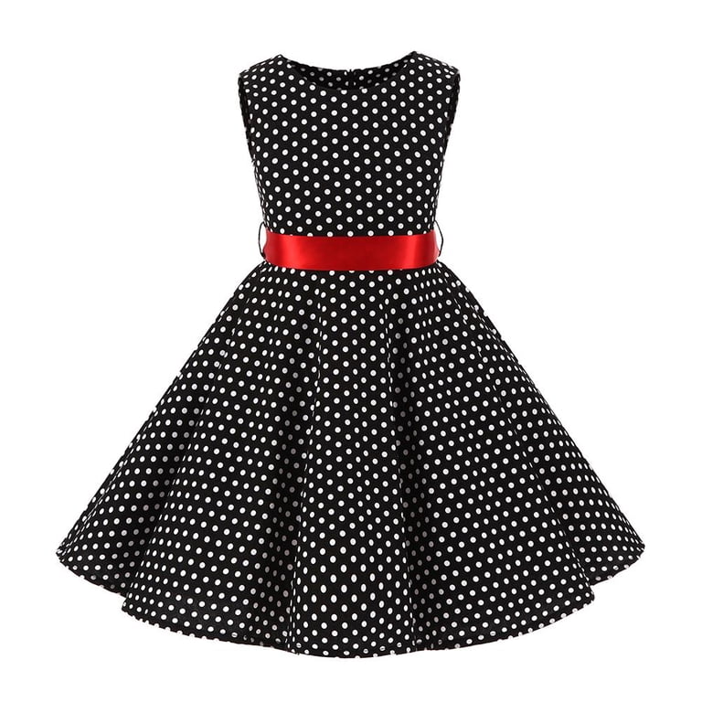 IBTOM CASTLE Kid Girls 50s Polka Dot Dress, Swing Prom Party, Size 4-5 Black  + Red - Walmart.com