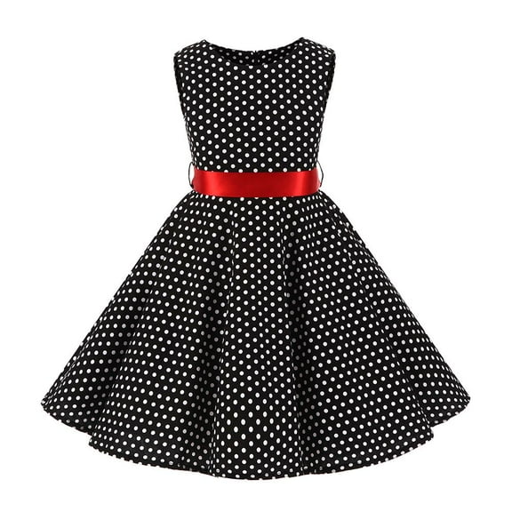 IBTOM CASTLE Kids Girls 50s Vintage Polka Dot Casual Dress Swing Rockabilly Prom Party Dresses Audrey Wedding Formal Cocktail Evening Gown 4-5 Years Black + Red