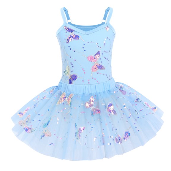 IBTOM CASTLE Kid Girls Butterfly Sequins Camisole Ballet Dance Dress Glitter Ruffle Tutu Skirt Dancewear