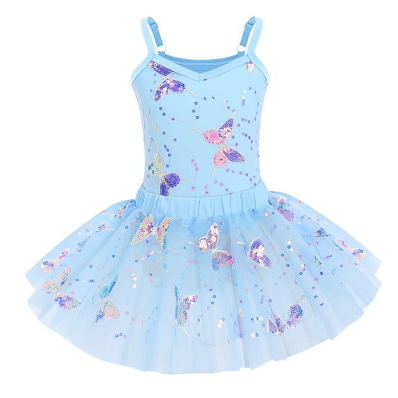 IBTOM CASTLE Kid Girls Butterfly Sequins Camisole Ballet Dance Dress Glitter Ruffle Tutu Skirt Dancewear