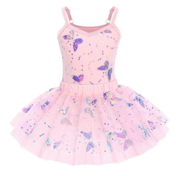 IBTOM CASTLE Kid Girls Butterfly Sequins Camisole Ballet Dance Dress Glitter Ruffle Tutu Skirt Dancewear
