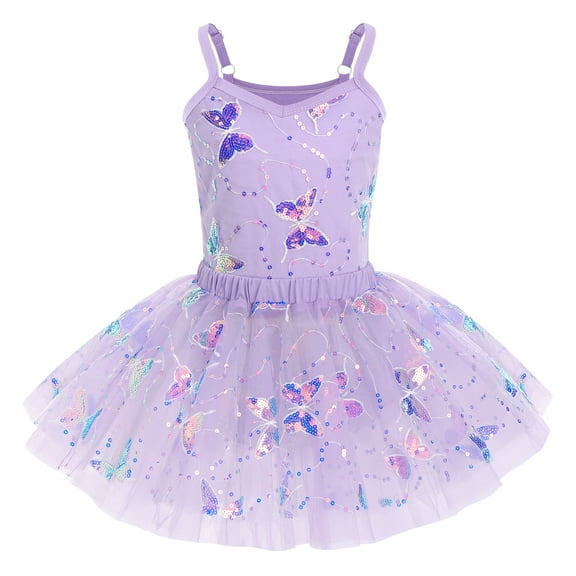 IBTOM CASTLE Kid Girls Butterfly Sequins Camisole Ballet Dance Dress Glitter Ruffle Tutu Skirt Dancewear