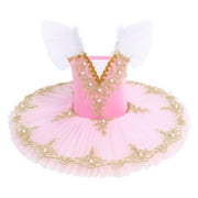 IBTOM CASTLE Kid Girls Camisole Tutu Skirted Leotard Swan Lake Ballet Dance Dress Princess Ballerina Dancewear 5-6 Years Pink