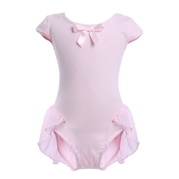 IBTOM CASTLE Kid Girls Short Cap Sleeve Ballet Dance Dress Bowknot Chiffon Tutu Skirted Leotard Ballerina Dancewear Gymnastics Costume 18-24 Months Pink