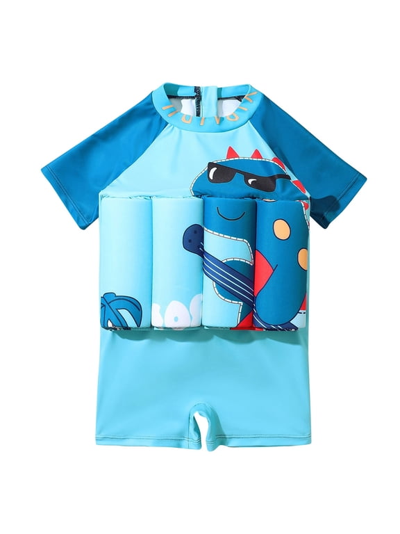 Toddler Floatation Swimsuit with Adjustable Buoyancy Float Suit One-Piece Training Aid Swimwear for Boys Girls 18-24 Months Blue - Dinosaur