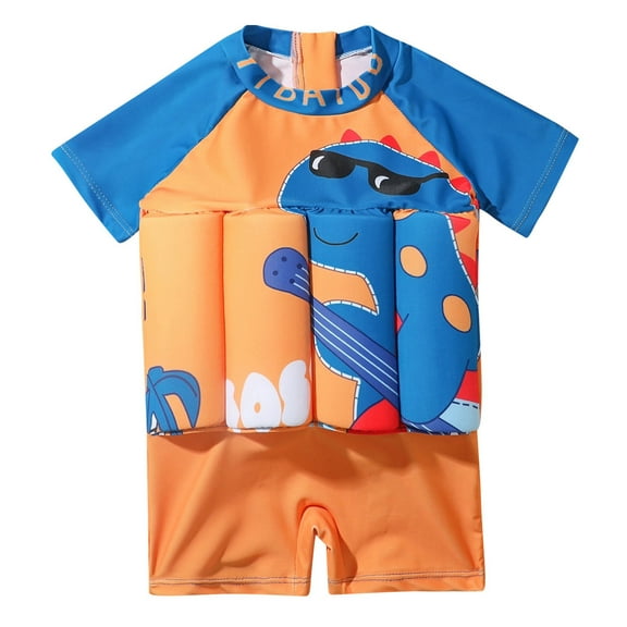 IBTOM CASTLE Toddler Floatation Swimsuit with Adjustable Buoyancy Float Suit One-Piece Training Aid Swimwear for Boys Girls 18-24 Months Orange - Dinosaur