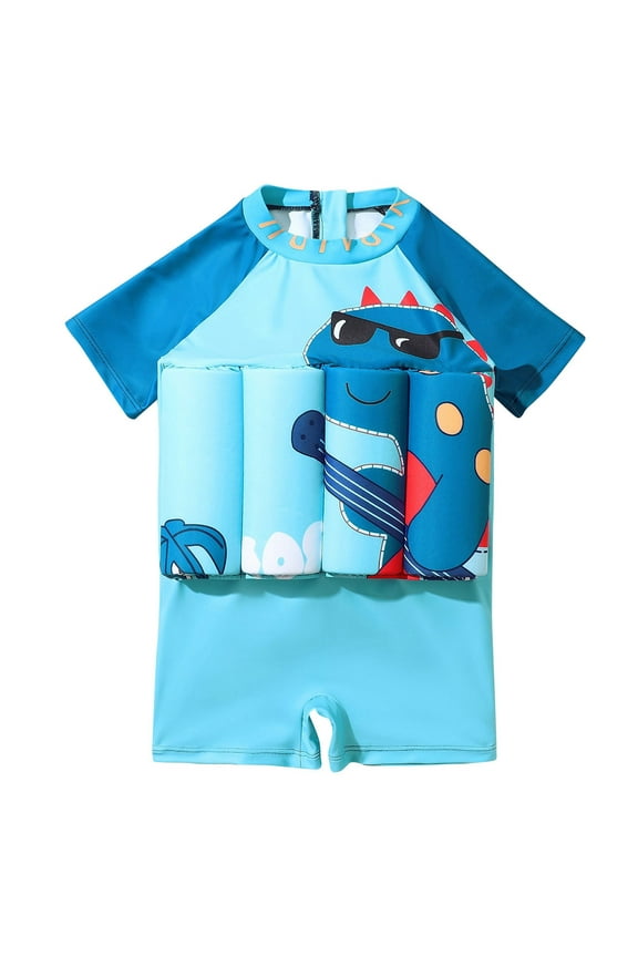 Toddler Floatation Swimsuit with Adjustable Buoyancy Float Suit One-Piece Training Aid Swimwear for Boys Girls 3-4 Years Blue - Dinosaur