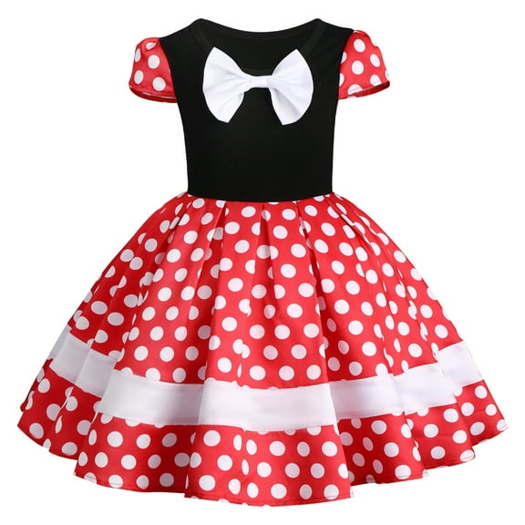 IBTOM CASTLE Kids Baby Girl Polka Dots Princess Costume Birthday Fancy Dress up Party Cosplay Dance Clothing Set 18-24 Months Red White Bow