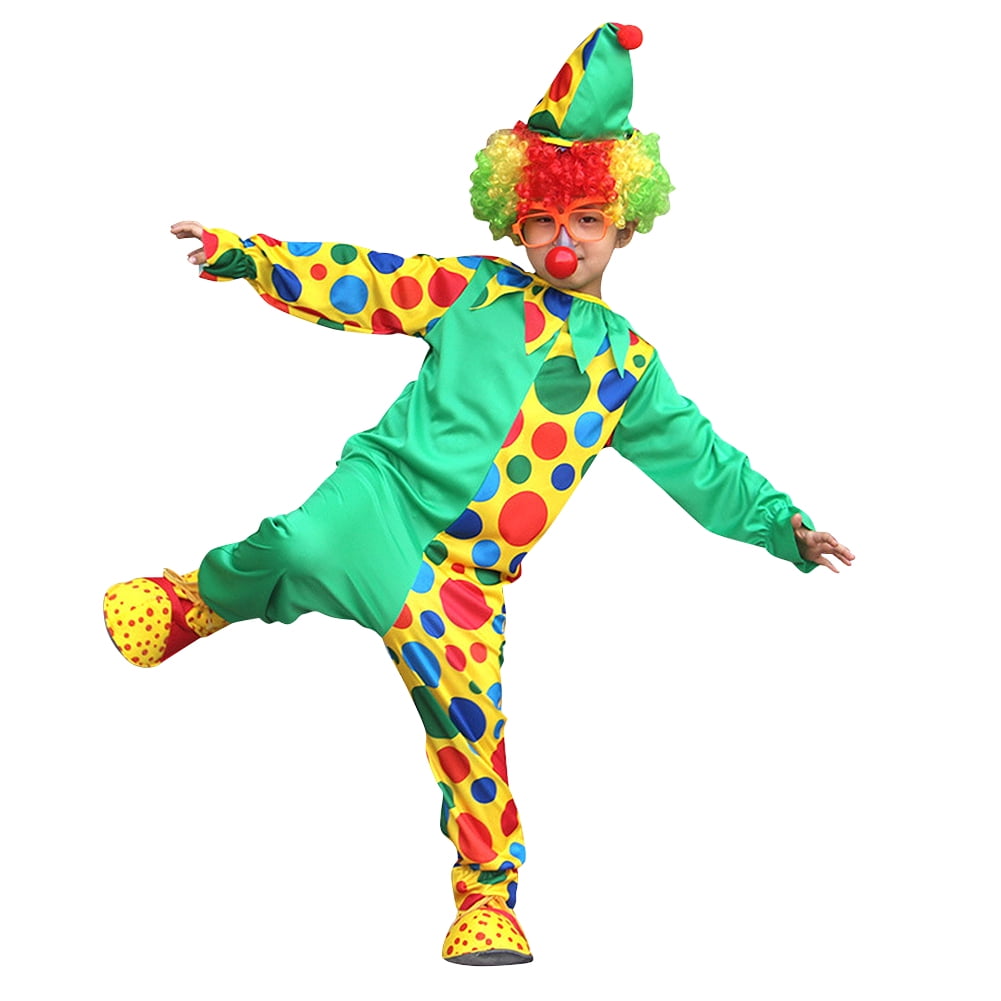 IBTOM CASTLE Kids Boys Clown Costume Funny Circus Fancy Dress up Polka Dot Outfit for Halloween Cosplay Christmas Carnival 5-6 Years Green