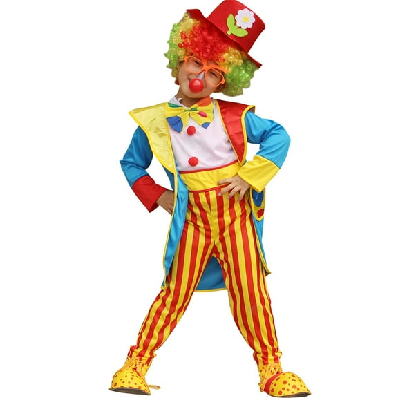 IBTOM CASTLE Kids Boys Clown Costume Funny Circus Fancy Dress up Polka Dot Outfit for Halloween Cosplay Christmas Carnival 9-10 Years Light Blue