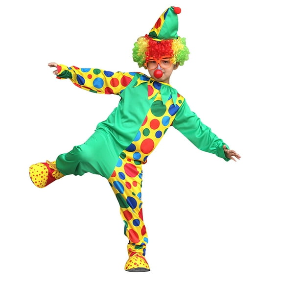 IBTOM CASTLE Kids Boys Clown Costume Funny Circus Fancy Dress up Polka Dot Outfit for Halloween Cosplay Christmas Carnival 7-8 Years Green