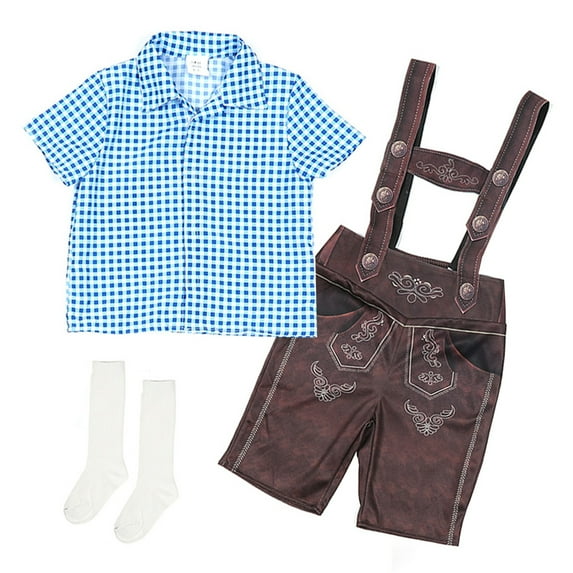 IBTOM CASTLE Kids Boys Oktoberfest Clothes German Bavarian Lederhosen Shorts with Plaid Shirt Socks Halloween Cosplay Beer Festival Dress up Outfit