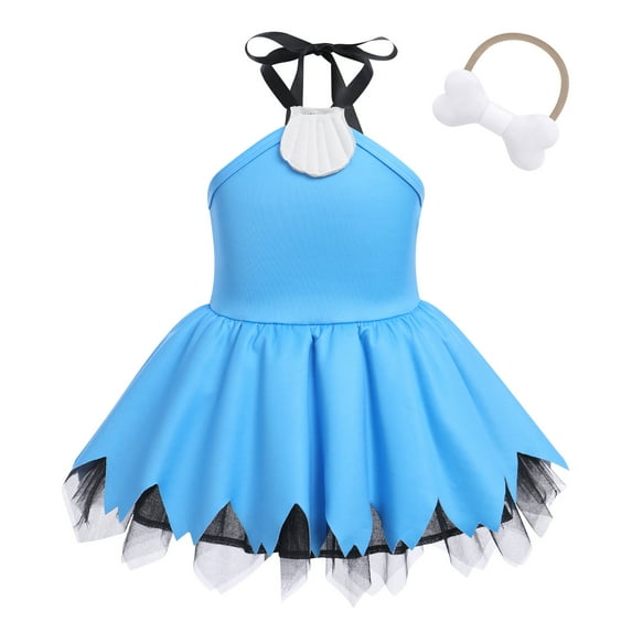IBTOM CASTLE Kids Caveman Costume Historical Stone Age Birthday Outfits for Toddler Baby Girls Halloween Cosplay Dress up Party Photo Shoot 2-3 Years Blue - Girl