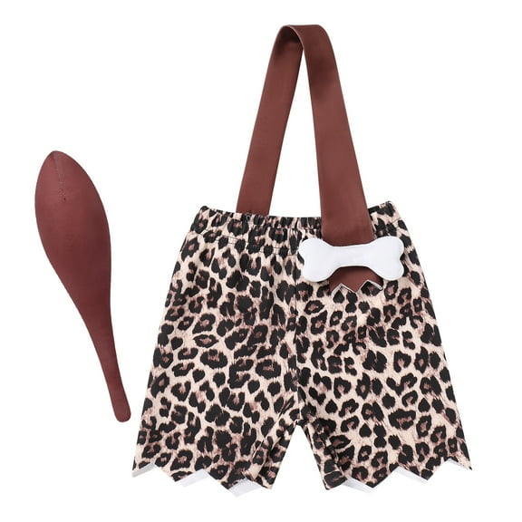 IBTOM CASTLE Kids Caveman Costume Historical Stone Age Birthday Outfits for Toddler Baby Boys Halloween Cosplay Dress up Party Photo Shoot 18-24 Months Brown Leopard - Boy