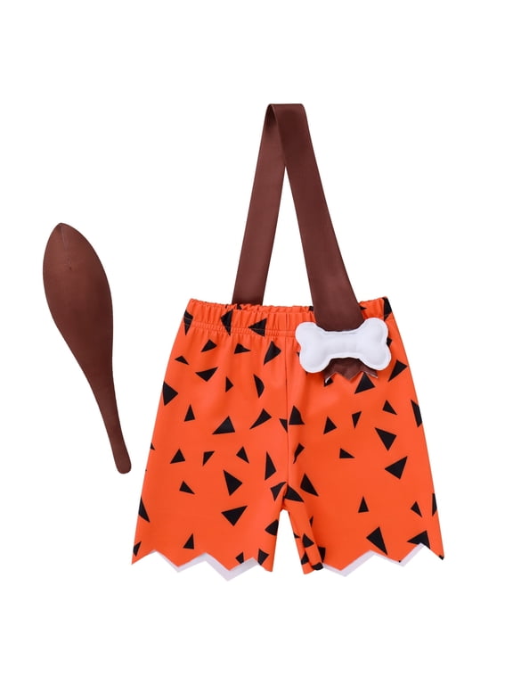 Kids Caveman Costume Historical Stone Age Birthday Outfits for Toddler Baby Boys Halloween Cosplay Dress up Party Photo Shoot 2-3 Years Orange - Boy