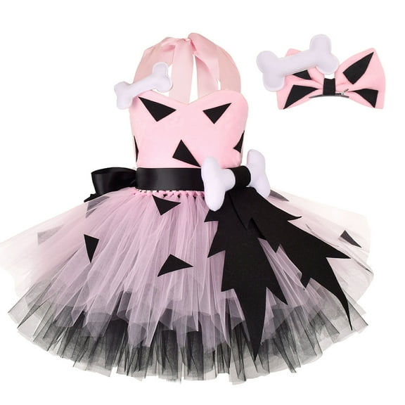 IBTOM CASTLE Kids Caveman Costume Historical Stone Age Birthday Outfits for Girls Halloween Cosplay Dress up Photo Shoot 2 Years Pink