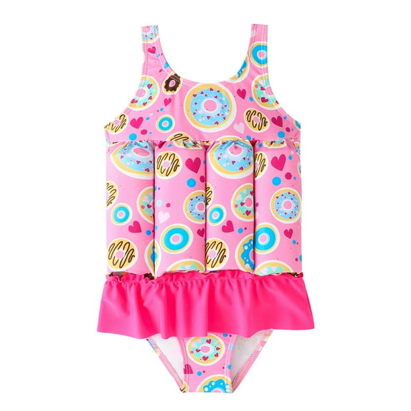 IBTOM CASTLE Kids Float Swimsuit Buoyancy Sticks for Baby Boys Girls One Piece Floating Swim Vest Training Aid Swimwear 2-3 Years Pink Donut